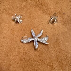 Sterling Silver Floral Pendant and Earring Set